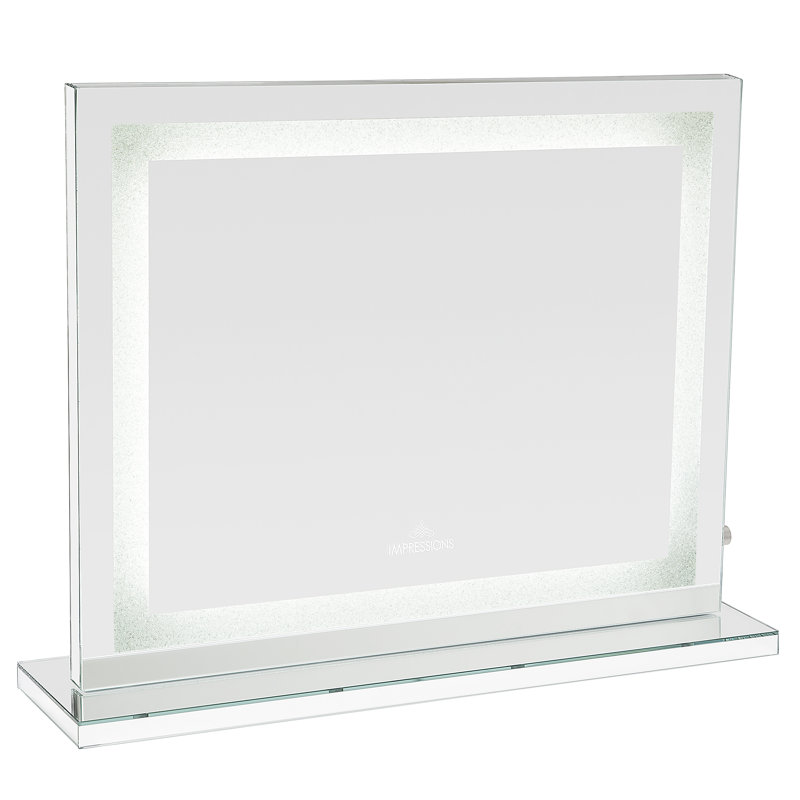 Miroir de coiffeuse moderne avec lumières DEL et 2 haut-parleurs sans fil, bouton de gradateur, 31,5 po x 24 po