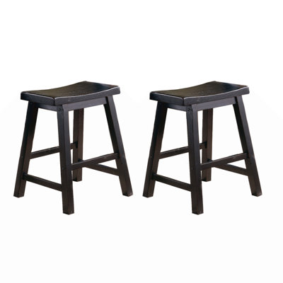 Casual Dining Saddle Seat Stools 2Pc Set Solid Wood  Finish Home Furniture