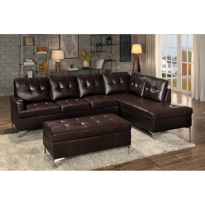 Canapé modulaire moderne 3 pièces avec méridienne avec repose-pieds RSF, Brun
