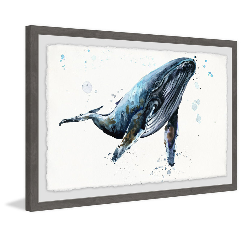 Watercolor Blue Whale - Painting, 30cm H x 46cm W