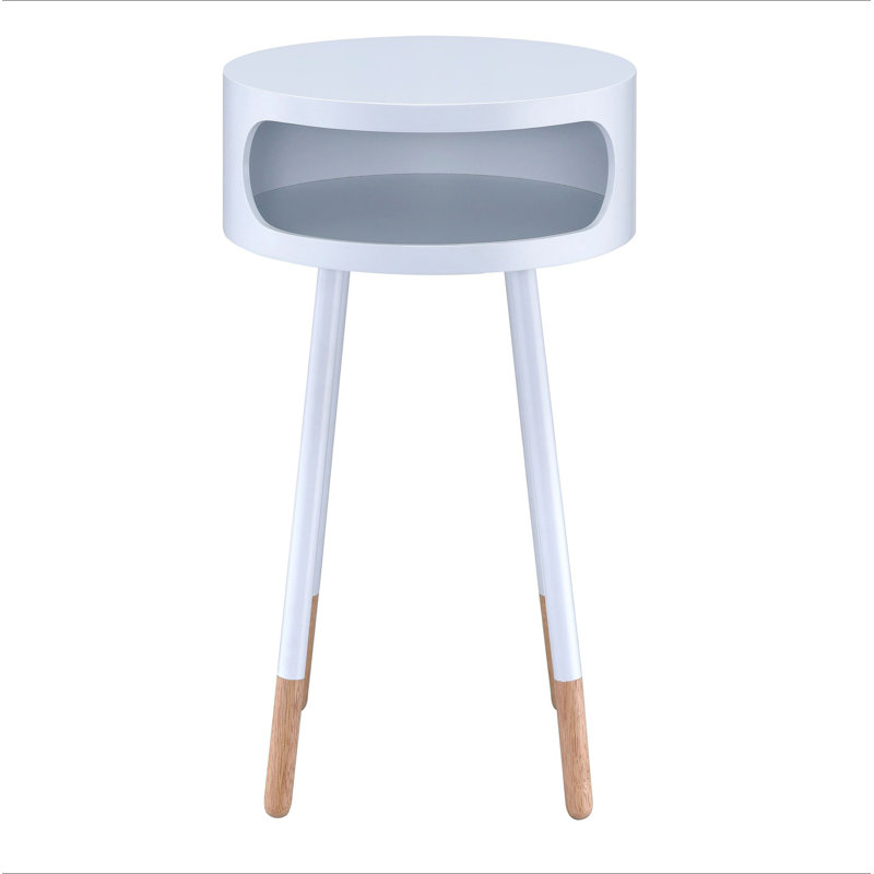White and Natural Round 1-shelf End Table