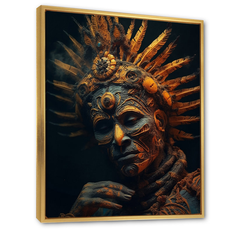 «Majestic Glam Shaman» sur toile, H 32 po x l 16 po, Cadre flottant doré