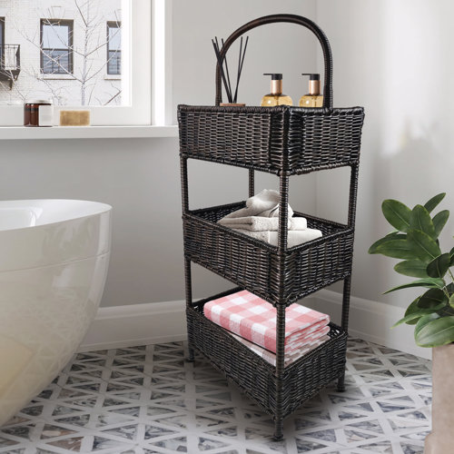 Winston Porter Stella 3 Tier Standing Wicker Storage Rack, Hand-Woven ...