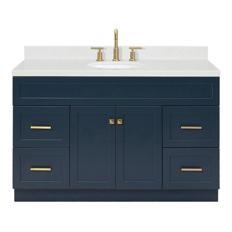 Meuble-lavabo sur pied simple 54 po avec plateau en quartz Abell, Oval, Bleu minuit