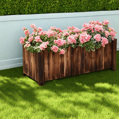 Spacious Planters 48 Inch Wood Rustic Garden Bed For Patio Home