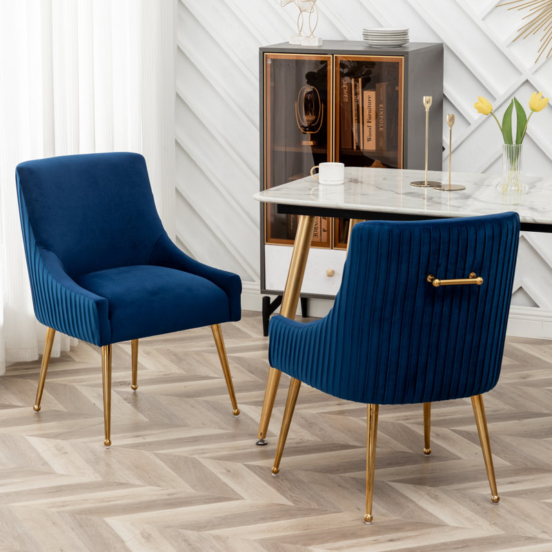 Beuthel 50cm H Tufted Velvet Upholstered Side Chair, Navy