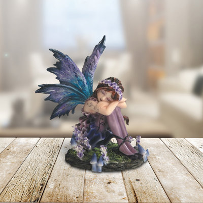 4"H Sleeping Purple Fairy with Blue Winged Figurine