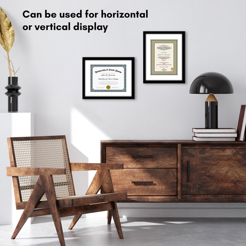 Janiene Diploma Frame - 11x14 with 8.5x11 Mat for Diploma - Wood + Glass, Black
