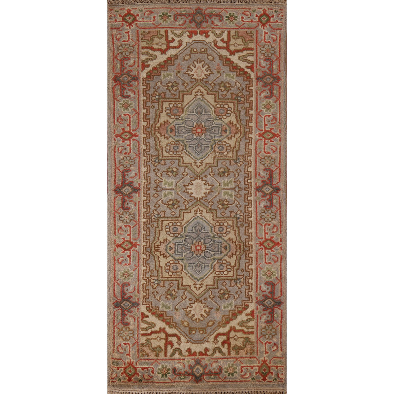Tapis de couloir gris en laine noué à la main de conception unique 2 pi 6 po x 5 pi 10 po New Age