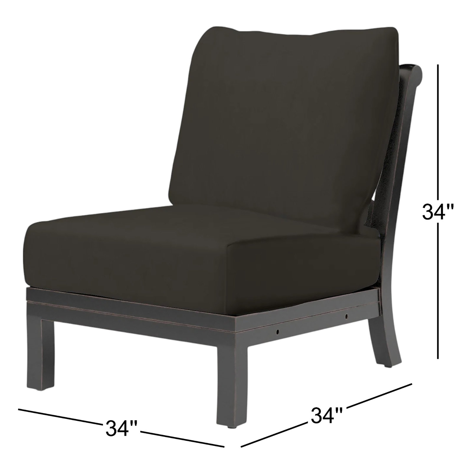 Monterey Aluminum Outdoor Armless Lounge Chair , Sunbrella® Cushions Included, Spectrum Carbon Sunbrella® Plainweave