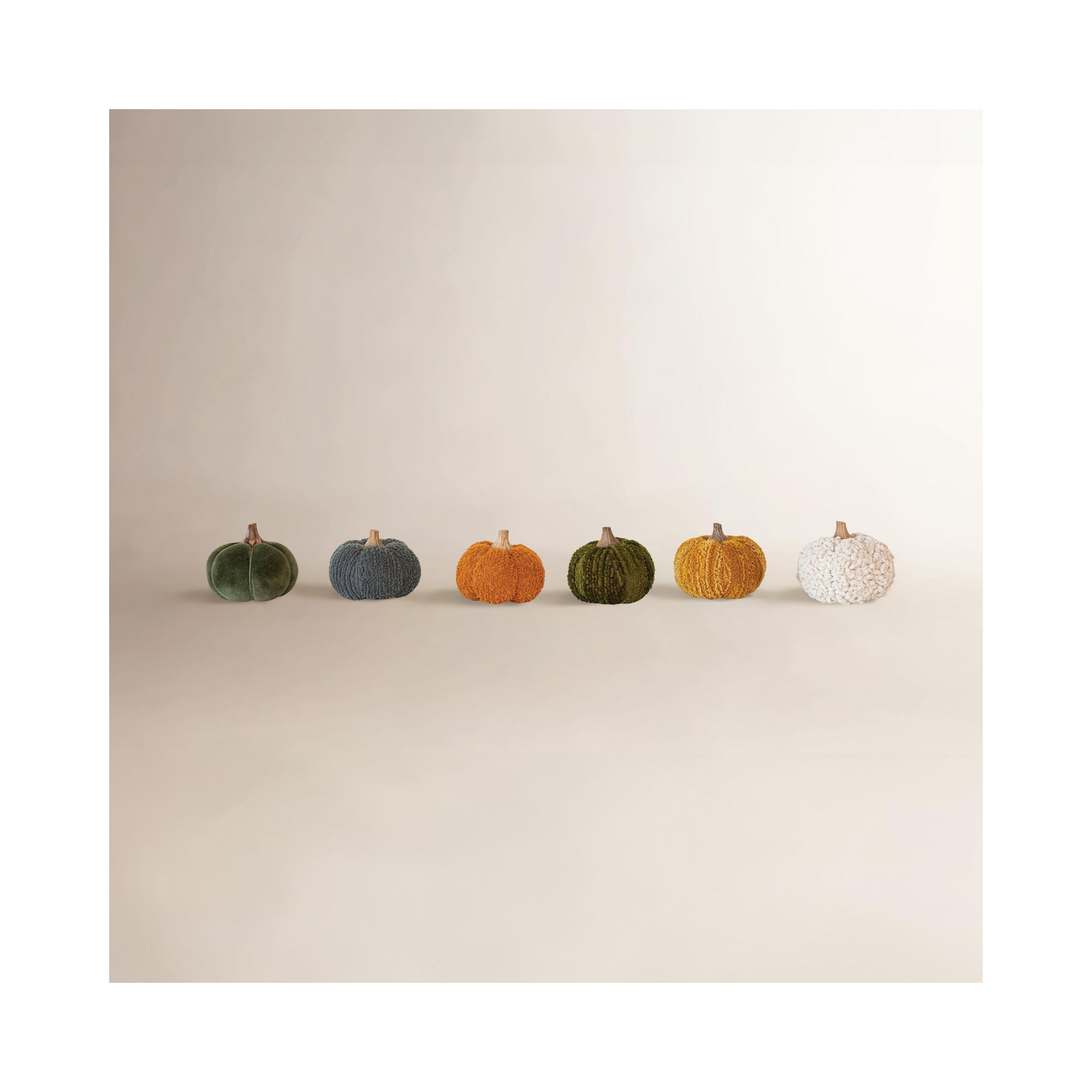 Bouclé Velvet Pumpkin Holiday Decor With Wood Stem, 4" H x 4.75" W x 4.75" D