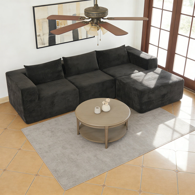 107" Compressed Sectional Sofas(Black), Black Fabric
