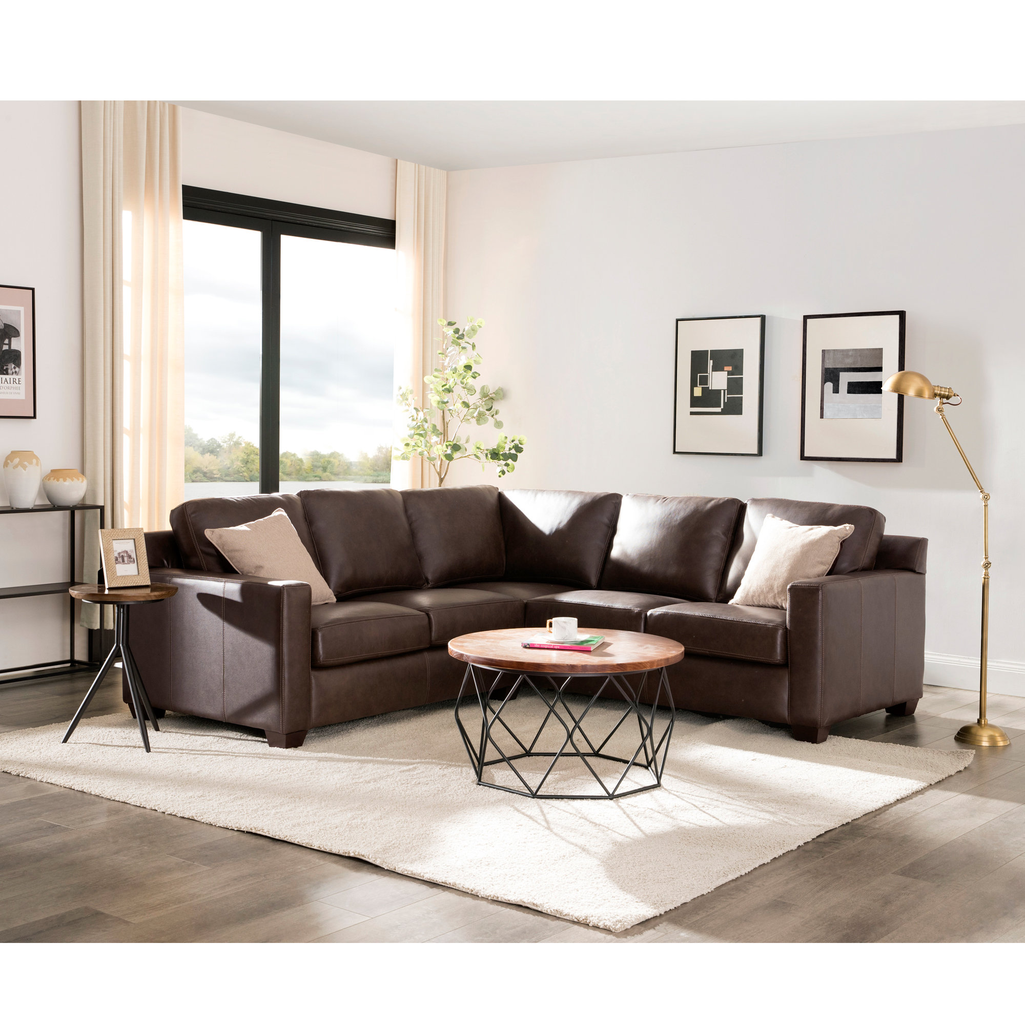 Delores 2 - Piece Upholstered Sectional, Paramount Chocolate Genuine Leather