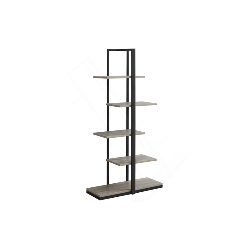 Bookshelf, Bookcase, Etagere, 5 Tier, 60"H, Office, Bedroom,  Laminate, Black Metal, Contemporary, Modern, Taupe