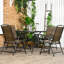 5 chaises de patio pliables, brun foncé, pliable, compatible avec parasol, verre trempé pour l'extérieur, pliable, trou