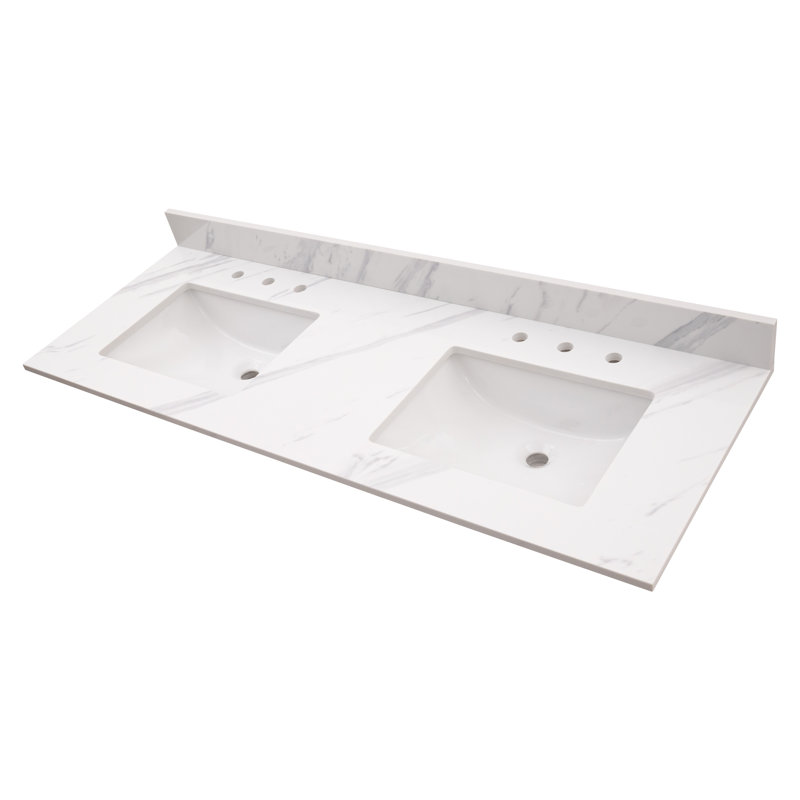 Calacatta White Marble Double Sink Vanity Top with Backsplash