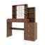 Coiffeuse cannelée de 120,4 cm avec miroir à DEL, table de toilette à 5 tiroirs avec station de recharge et étagères ouvertes, finition espresso