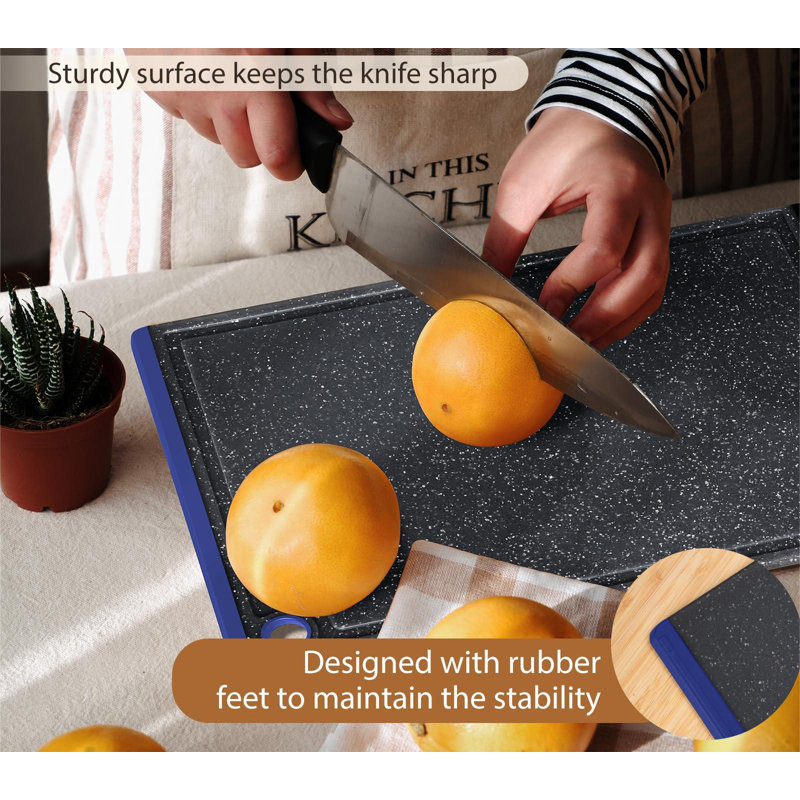Blue and Black Rectangular Plastic Cutting Board Set, 3-Piece