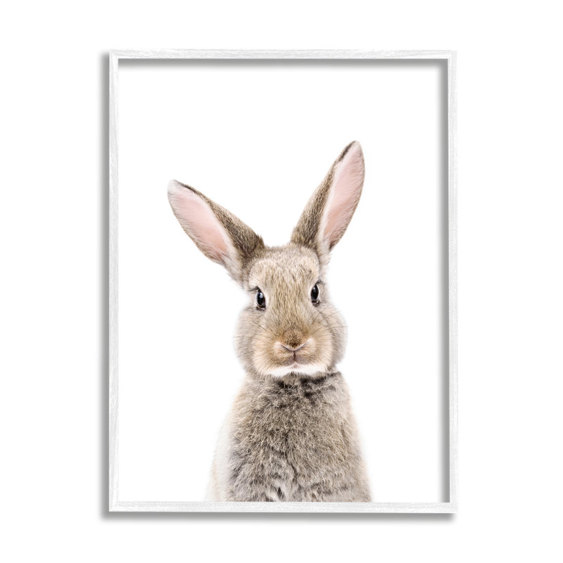«Rabbit Face», impression encadrée sur bois, H 14 po x l 11 po x P 1,5 po, Estampe numérique encadrée blanc bord de mer
