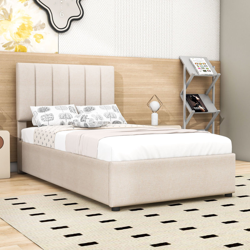 Twin Upholstered Platform Bed, Beige