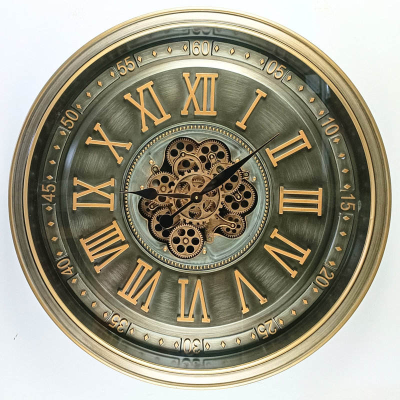 Metal Wall Clock, Antique Brass