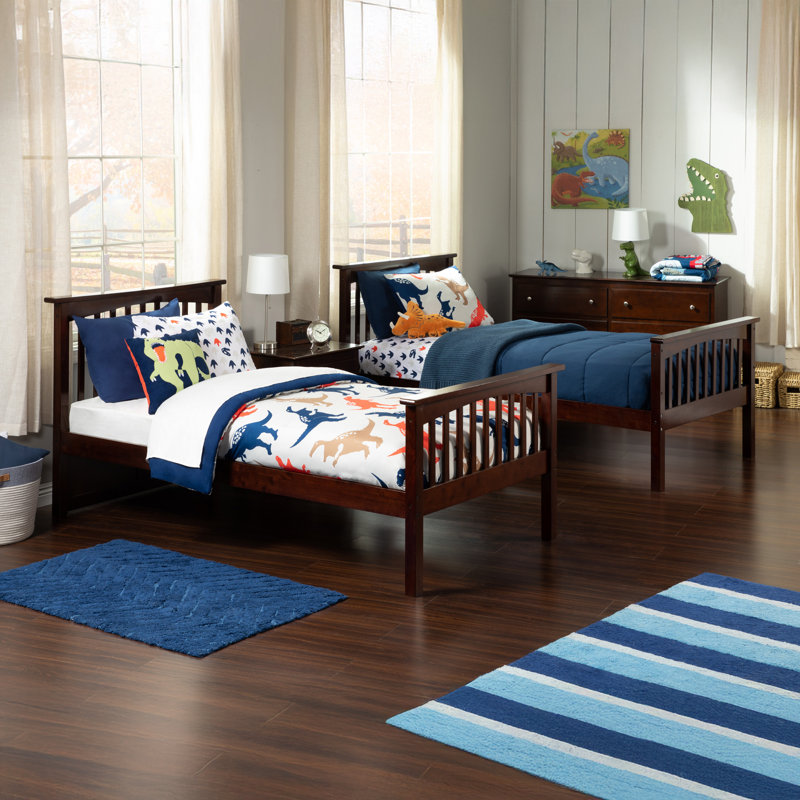 Flinn Kids Bunk Bed with Trundle, Walnut, Twin over Twin