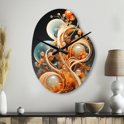 Gold Wire Sculpture - Pear Shape Large Abstract Spirals 3D Wall Clock