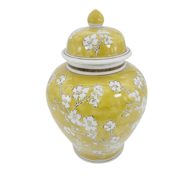 Handmade Ceramic Ginger Jar, 12" H x 8.2" W x 8.2" D, Yellow
