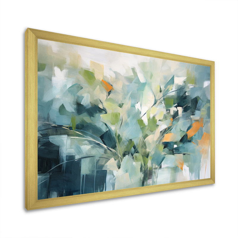 «Blue Botanical Garden III - Abstract Botanicals», art mural, Impression encadrée, H 30 po x l 40 po, Doré