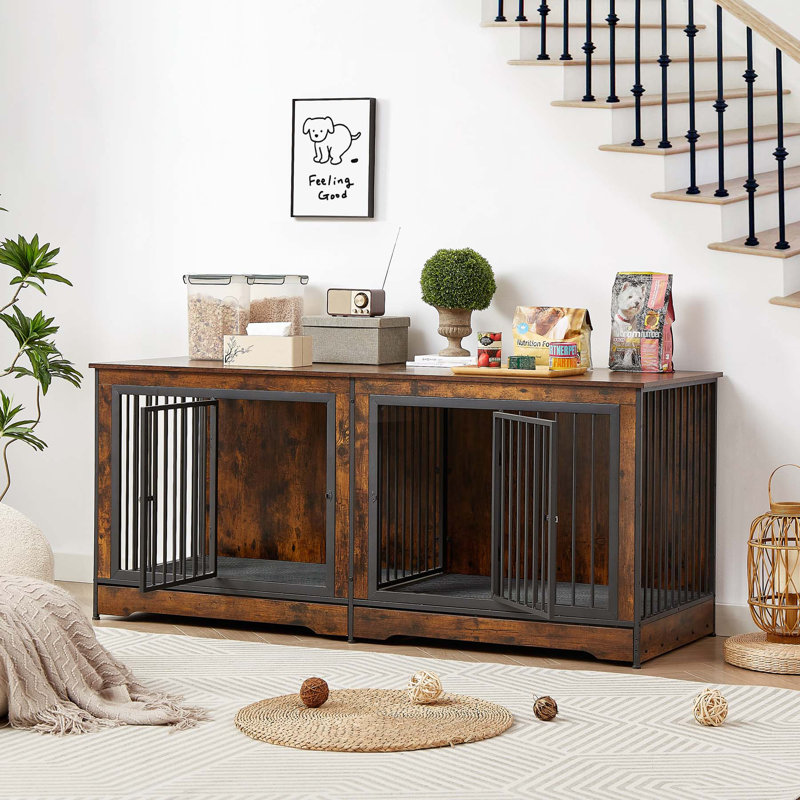 Spacious Dog Crate Furniture with Removable Partition and Hidden Tray, Ideal for Two Dogs and Doubles as a TV Stand