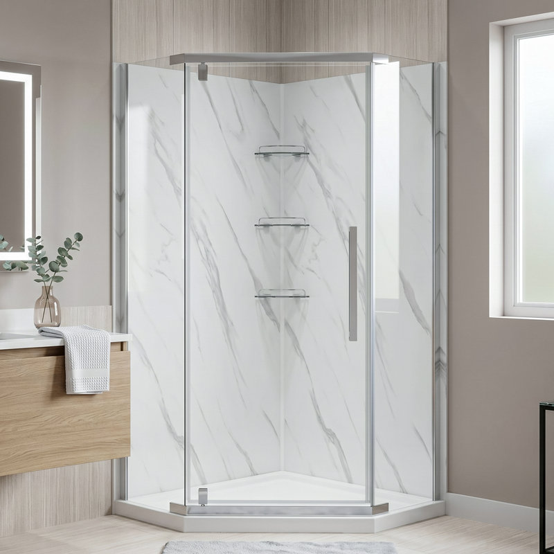 Dreamwerks Capri 36"W x 36"D x 78.5"H Frameless Neo Angle Corner Shower Kit in Chrome, Chrome