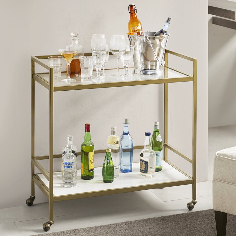 Martha Stewart - Lionel Two Tier Bar Cart on Wheels - Antique Gold