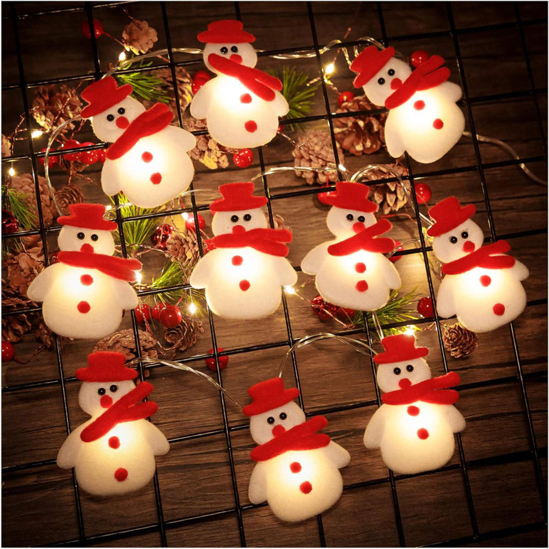 Guirlande de Noël en forme de bonhomme de neige - Guirlandes lumineuses étanches de 20,8 pi 10,8 pi, lumières en peluche courtes pour décorations de Noël (à piles)