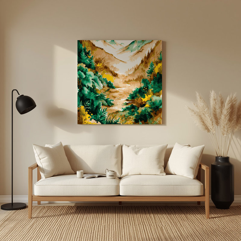 Aquarelle paysage 80, art mural en métal beige, H 32 po x l 32 po