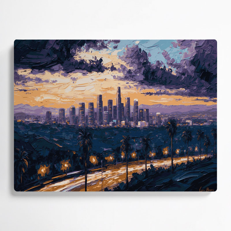Art mural gris en métal avec villes de Los Angeles CA, H 12 po x l 18 po