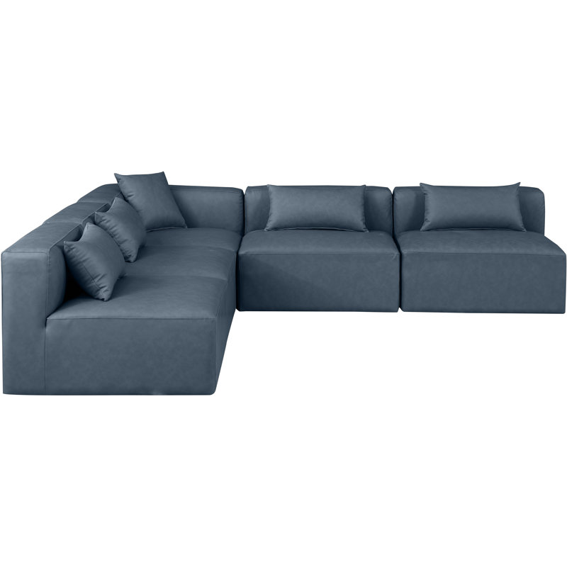 Canapé modulaire en similicuir 5 pièces Ivion, Cuir végétalien bleu marine