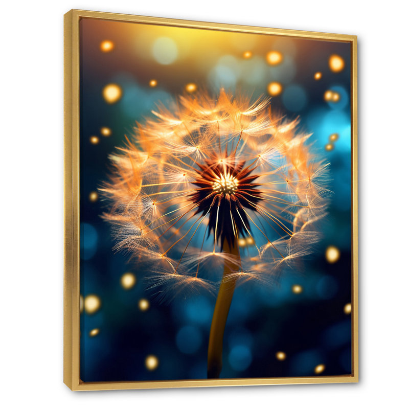 Magical Glowing Dandelion Flowers Seeds sur impression sur toile, H 32 po x l 24 po x P 1 po, Cadre flottant doré