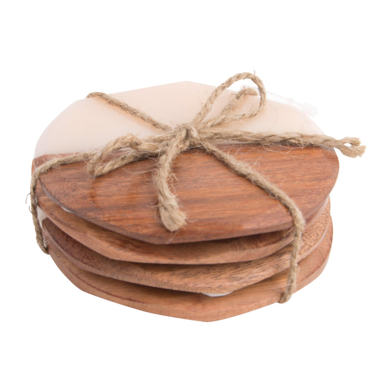 Wood Round 4 Piece Coaster Set