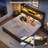 California King-Size Bed Frame With Charging Station And Led Lights, Platform Bed, Leather-Upholstered Headboard With Storage Space, Metal Slat Support, Springless Mattress, Quiet Operation, Black-1652628910