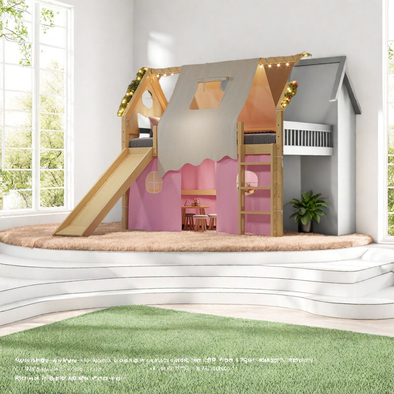 Lit mezzanine simple peu encombrant avec construction en bois, conception de maison élégante pour les enfants