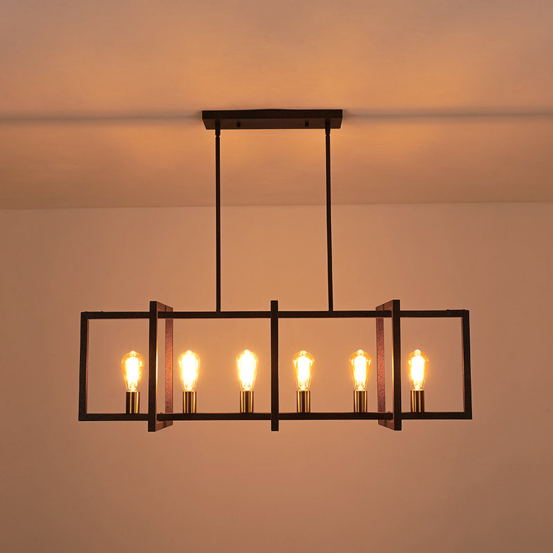 Lustre pour îlot de cuisine en métal Gabut, H 14 po x l 43 po x P 11,4 po, 6, Rouillé
