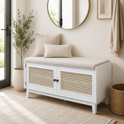 Banc d'entrée avec rangement, banc à chaussures rembourré avec portes doubles