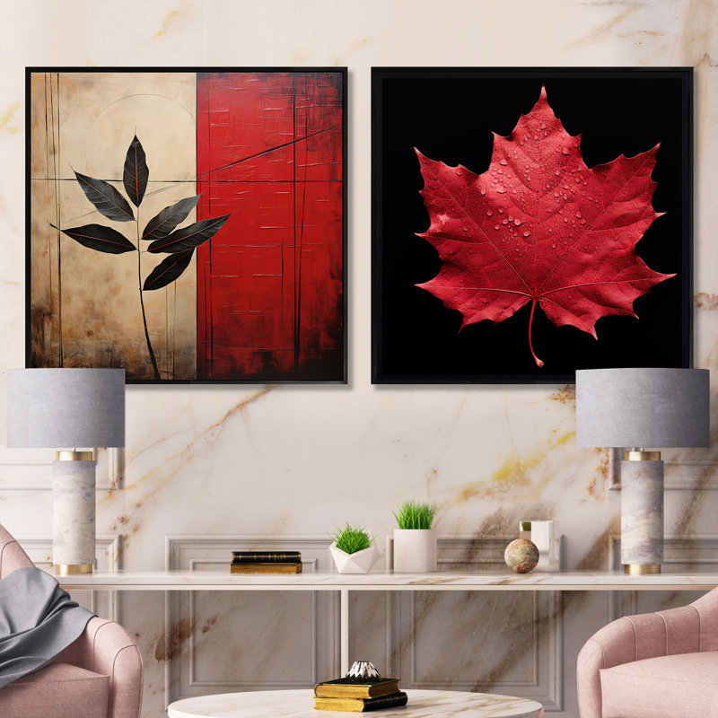 Red Red Ruby Reduction - ensemble de 2 feuilles carrées, Cadre flottant noir, H 16 po x l 33 po