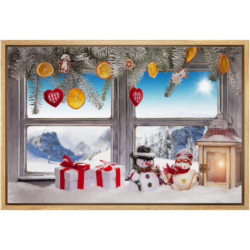 Célébration de Noël, impression, H 16 po x l 24 po, Cadre naturel flottant