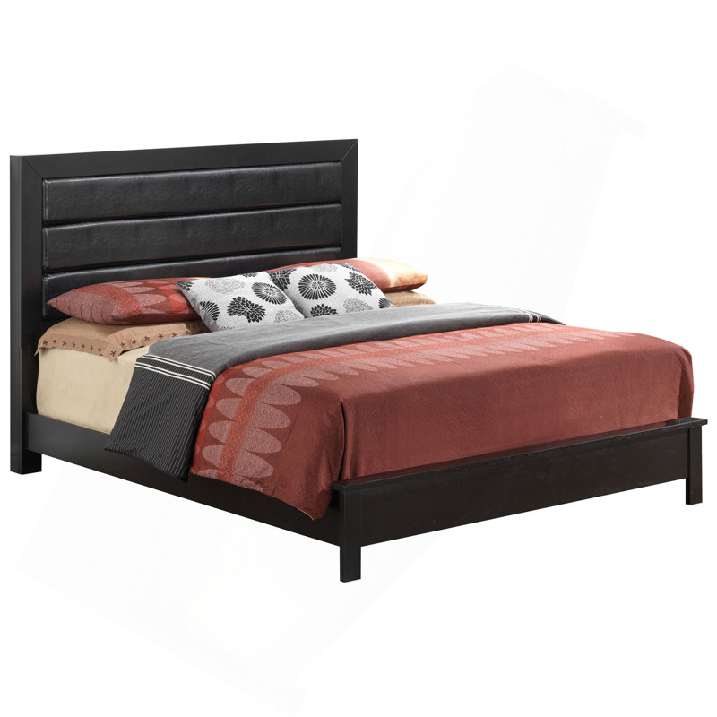 Lit double transitionnel noir avec rangement, Noir, Lit double