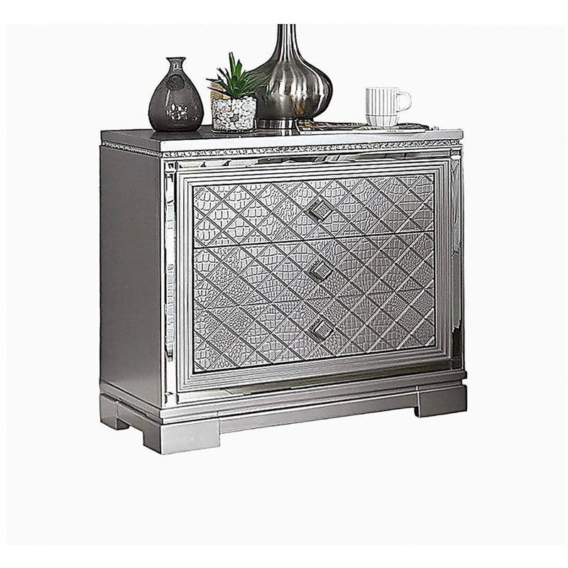 Table de chevet argentée 1 pièce avec tiroir à bijoux caché bouton carré chromé chargeant des meubles de chambre à coucher USB