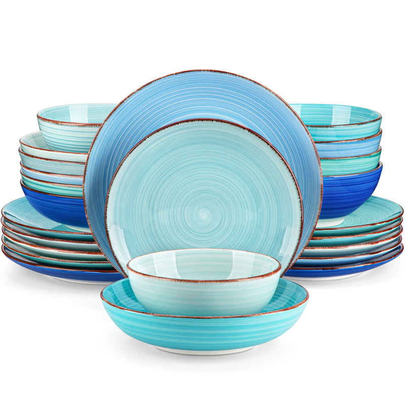 Bonita Dinnerware Set 24 Piece - Service for 6, Blue Assorted