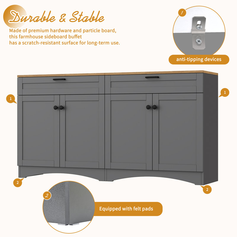 Rustic Two-Tone 63" TV Stand With Adjustable Shelves, Drawers & Multi-Use Storage, Grey