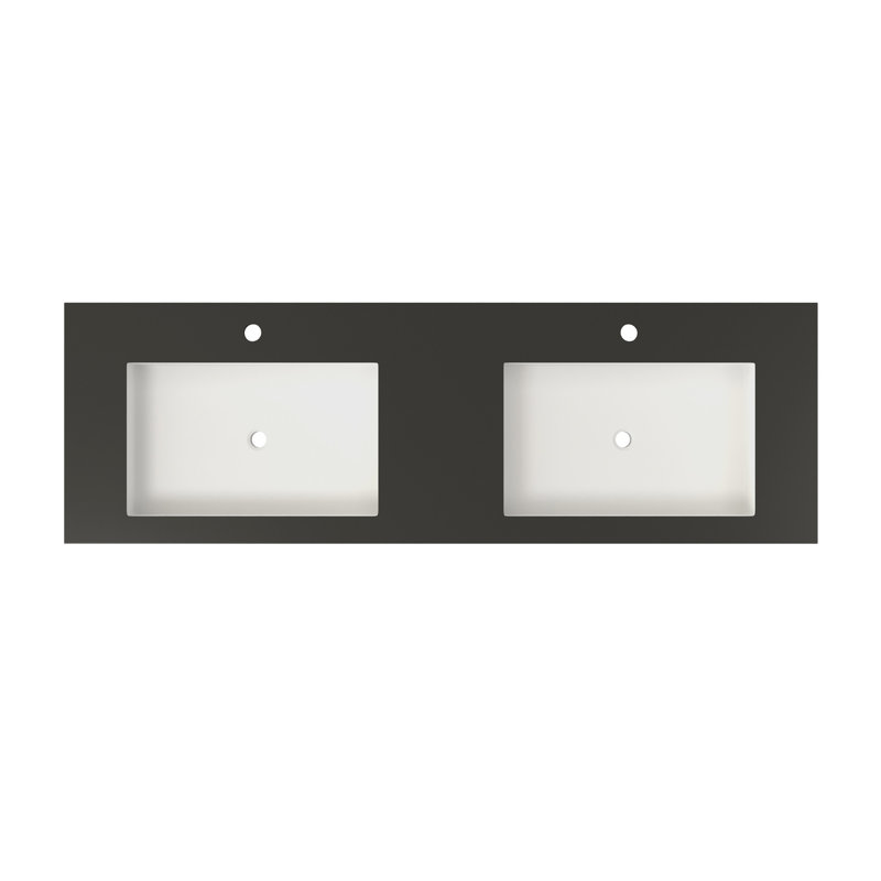 Lavabo de meuble-lavabo en résine de pierre à surface solide - noir mat, 47,9 po de profondeur, 18,5 largeur, 4,35 hauteur, 54,68 lb adaptable à n’importe quelle conception, durabilité durable, fixation murale ou sur comptoir,