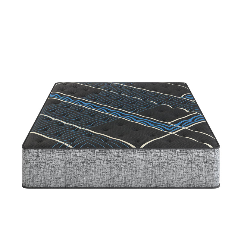 Matelas simple extra long de 14 po avec double refroidissement, mousse pour bercer le corps, entretien de la forme, support de contour du disque dur, merveilleux 800 ressorts ensachés individuellement, 360 gris + bleu, rembourrage en acier,